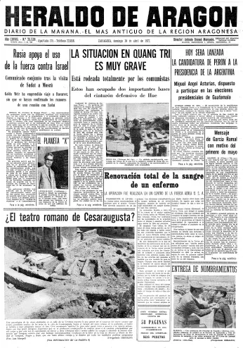 Imagen de la portada del Heraldo de Aragón del descubrimiento de restos arqueológicos