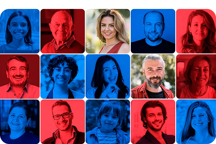 Imagen de mosaico con personas con los colores corporativos