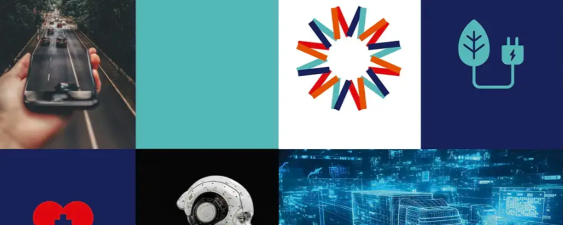 Cuadrante con imagenes de un robot, mando a distancia, carretera y un corazón.