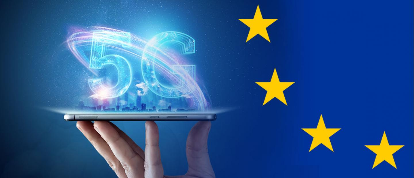 Ilustración 5G con bandera europea