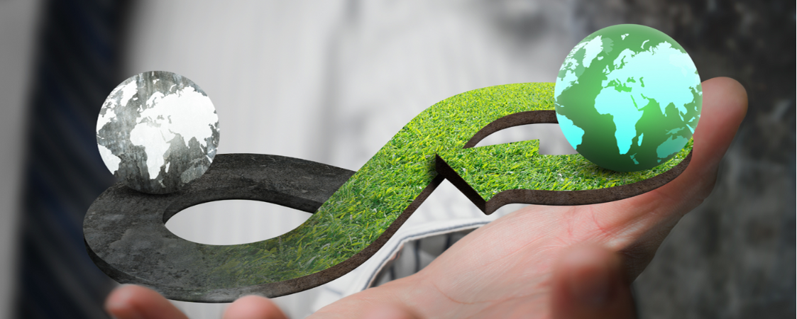 Infinito con dos planetas, uno seco y otro verde