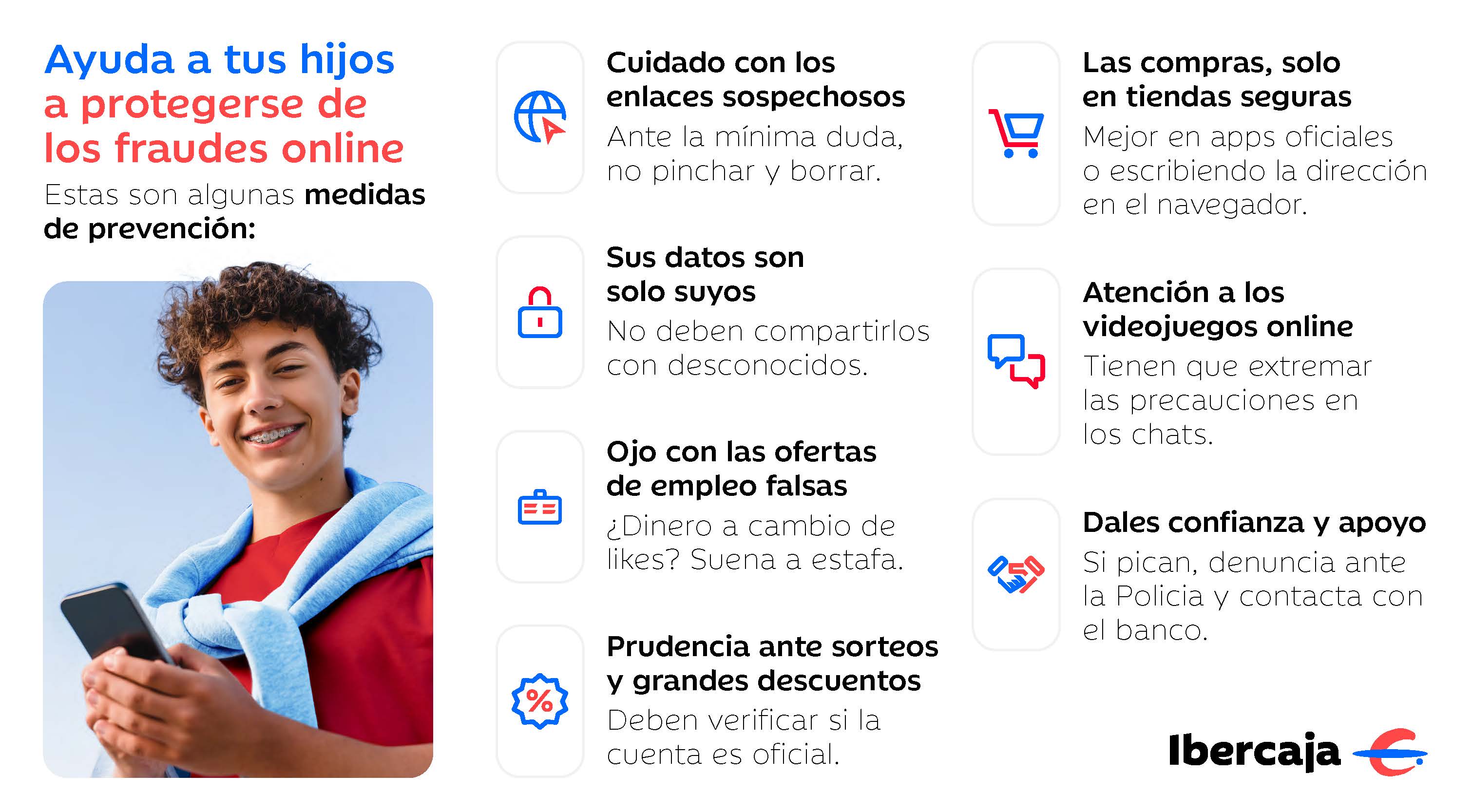 Infografía de como ayudar a tus hijos a protegerse de los fraudes